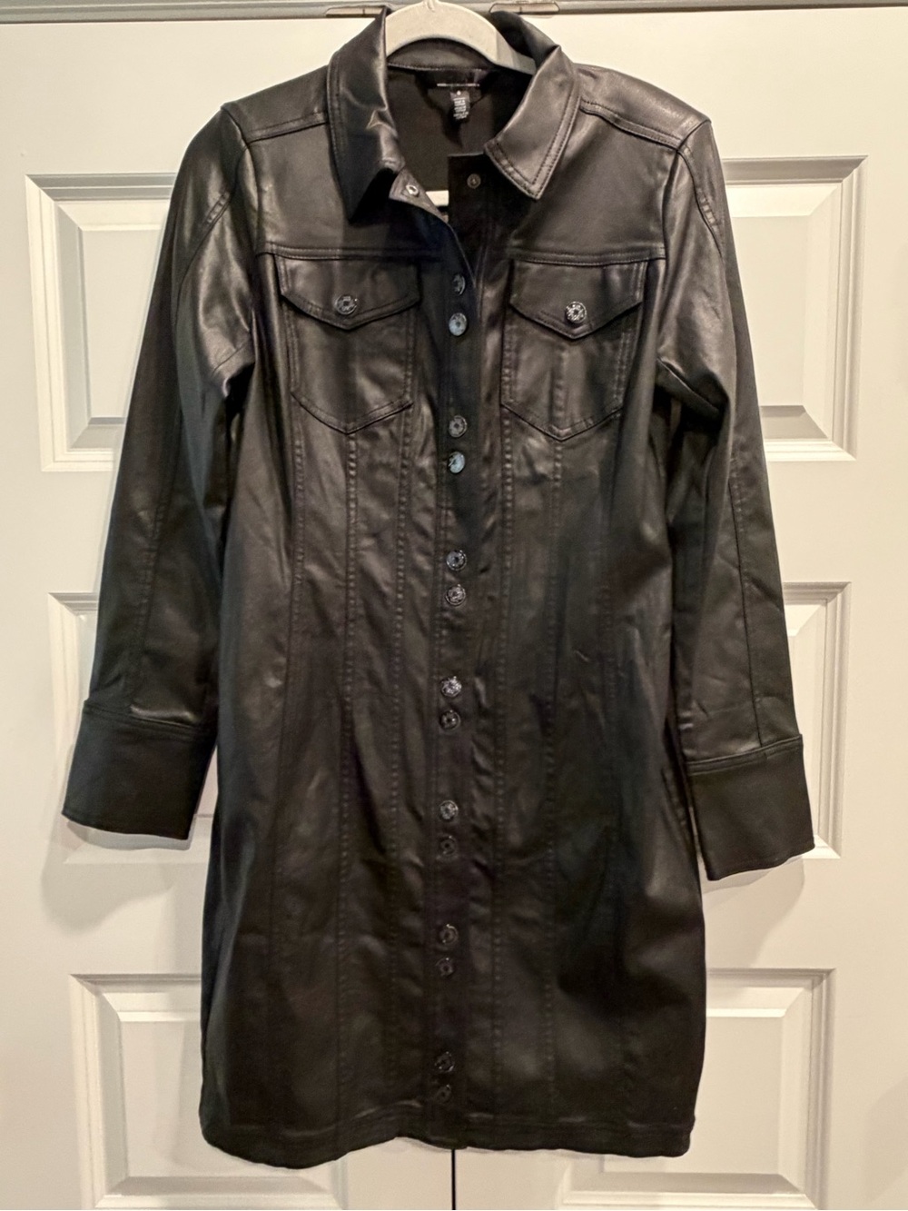 Women's White House Black Market Black Faux Leather Button-Front Coat